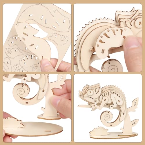 ELX 3D Wooden Animal Puzzles for Kids 6+, 4 Piece Set Animal Models, Wood Building Craft Kits Stem Toys peresents for Kids and Adults - style: 3D-Wildlife
