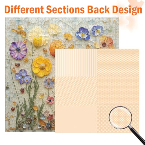 Jigsaw Puzzles for Adults 1000 Pieces, Stone Flowers | Floral Art with Vitality Style, Challenging Puzzle for Family Game Night, Square 24x24 Inches - color: Stone Flowers