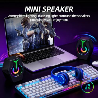 RGB Gaming Computer Speakers,USB Powered PC Sound Bar with Inline Remote Control & Dynamic Lighting for Desktop, Laptop, Monitor (Black) - color: K8