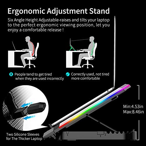 ICE COOREL Gaming Laptop Cooling Pad 15-17.3 Inch, Laptop Fan with 6 RGB Cooling Fans, Laptop Cooling Stand with 6 Height Adjustable, Laptop Cooler with LCD Screen, 2 USB Ports, Phone Stand - size: 6 Fans