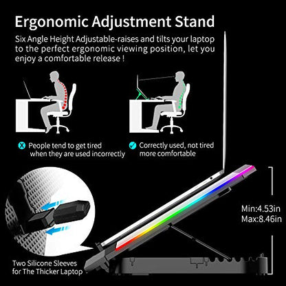 ICE COOREL Gaming Laptop Cooling Pad 15-17.3 Inch, Laptop Fan with 6 RGB Cooling Fans, Laptop Cooling Stand with 6 Height Adjustable, Laptop Cooler with LCD Screen, 2 USB Ports, Phone Stand - size: 6 Fans