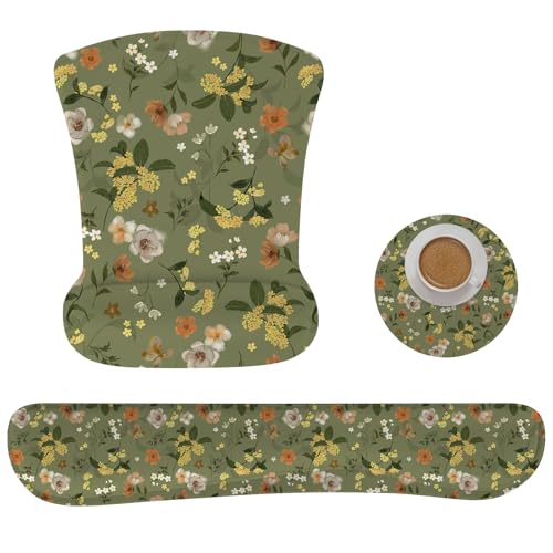 Ergonomic Memory Foam Keyboard Mouse Pad Set with Wrist Rest Support,Non-Slip Hand Wrist Cushion for Laptop/Notebook/Desktop/Computer/Gaming/Office,Easy Typing& Pain Relief (Flowers) - color: Flowers