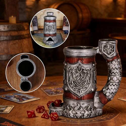 Dice Tower Mug DND Dice Rolling Tower with 7 PCS Dice Set | Dice Tower Suitable for Dungeons And Dragons, Tabletop Games, Available As Drink Holder, RPG Gifts. - color: Burgundy Silver Dragon