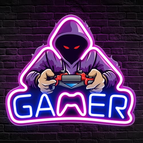 Kavaas Gamer Neon Sign, UV Printed Gaming Neon Sign for Gamer Room Decor - LED Video Game Neon Lights for Bedroom Boys, Gaming Wall decor - Best Gamer Gifts for Teenage Boys, Christmas - color: B_Gamer Hacker