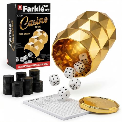 BLUE DRAGON Farkle Classic Dice Game Set, 3-in-1 Family Game, 6 Dice Kit | Kids & Adults 8+, Classic/Poker/Blackjack Modes, Dice Cup, Score Sheets, 2-6 Players, Travel Game, Party Game, Strategy Game
