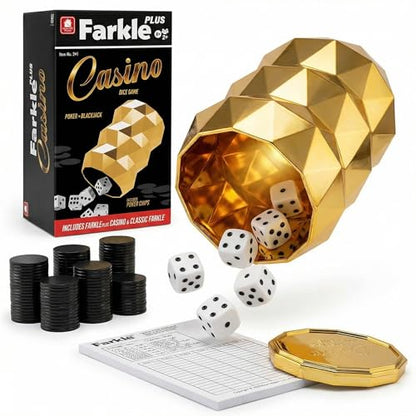 BLUE DRAGON Farkle Classic Dice Game Set, 3-in-1 Family Game, 6 Dice Kit | Kids & Adults 8+, Classic/Poker/Blackjack Modes, Dice Cup, Score Sheets, 2-6 Players, Travel Game, Party Game, Strategy Game