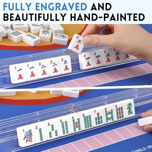 Suncle American Mahjong Tiles,166 Tiles White Pink Acrylic Carving Tiles,Mahjong Game Set with Portable Travel Case,Excluding Mahjong Racks