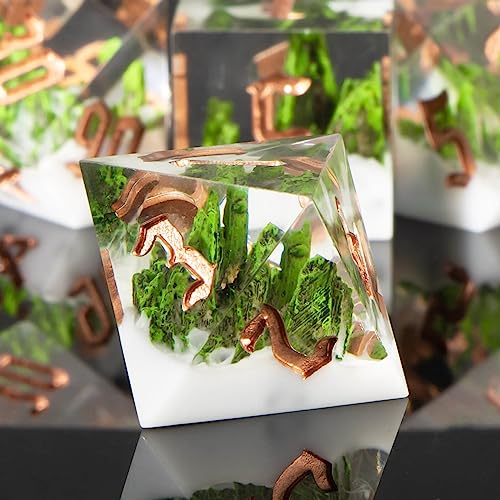KERWELLSI DND Dice Set D&D, 7pcs Sharp Edge Resin D and D Dice with Gift Box, Nature Forest Mountain Dungeon Dragon Role Playing Dice D20 D12 D10 D8 D6 D4 - color: Green & White