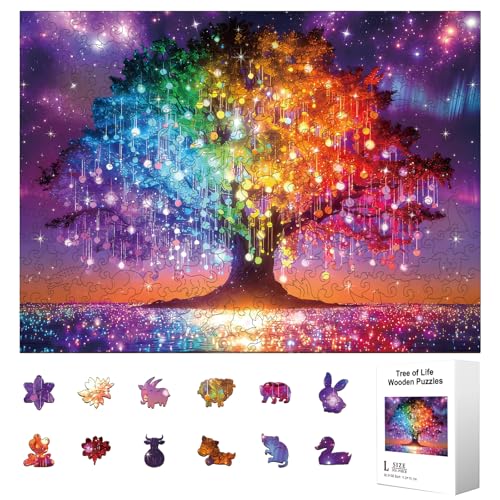 300pcs Wooden Puzzles for Adults Unique Animal Shaped Pieces | Colorful Funny Jigsaw Puzzle Challenging Brain Teaser for Family Game Birthday Gift Home Decor (Tree of Life) - color: Tree of Life