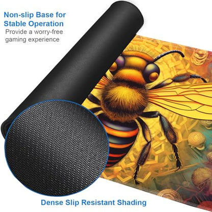 JVGFYNKL MTG Playmat + Drawstring Travel Pouch + 6 Dice Counter, for Tabletop Trading Card Game Playmats or Large Mouse Pad, Anti-Slip Rubber 24 x 14 in, Psychedelic Bee TCG Playmat - color: JV-Playmat-1-F-157
