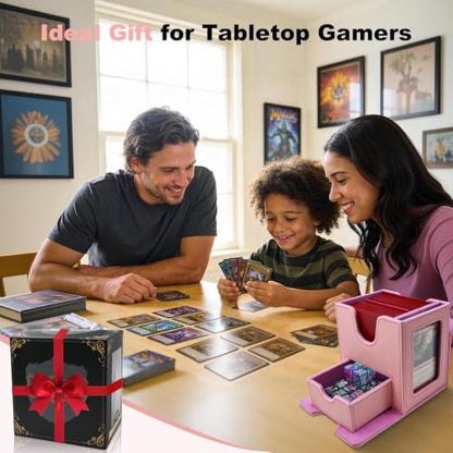 Commander Deck Box for MTG/PTCG/TCG - Patent Pending, Pink | Card Deck Box with Display Fits 100+ Double-Sleeved Cards, Magnetic Trading Card Box with Dice Tray & 35PT Card Holder - color: Pink