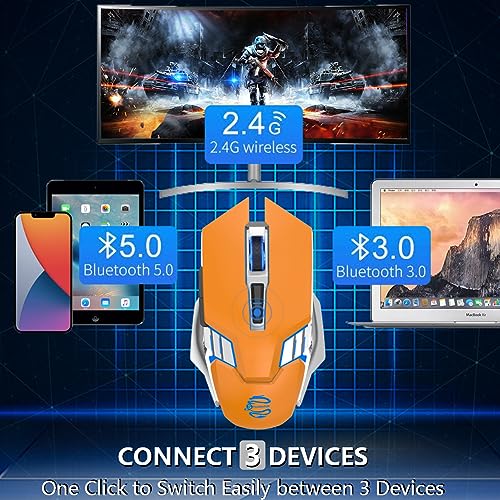 Bluetooth Gaming Mouse, RGB Rechargeable USB Wireless Mouse, Quiet Click, LED Backlit, Ergonomic, with Side Button, 6 Button, DPI Adjustable, Computer Mice for Laptop PC MacBook Chromebook - Orange - color: orange