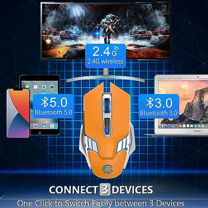 Bluetooth Gaming Mouse, RGB Rechargeable USB Wireless Mouse, Quiet Click, LED Backlit, Ergonomic, with Side Button, 6 Button, DPI Adjustable, Computer Mice for Laptop PC MacBook Chromebook - Orange - color: orange