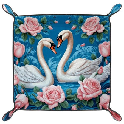 Swans Roses Flowers Dice Tray Dice Rolling Tray Folding Dice Holder for Dice Games, Like RPG, DND and Other Table Games - color: Multi 10