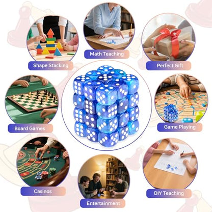36 Pieces 12mm 6 Sided Mini Dice Set,Two Colours Glitter D6 Game Dice Set,6 Sided Standard Game Dice for Board Games Dice Games Classroom Teaching Dices Game,with Portable Gaming Box(Blue & Green) - color: D6-blue & Green Glitter