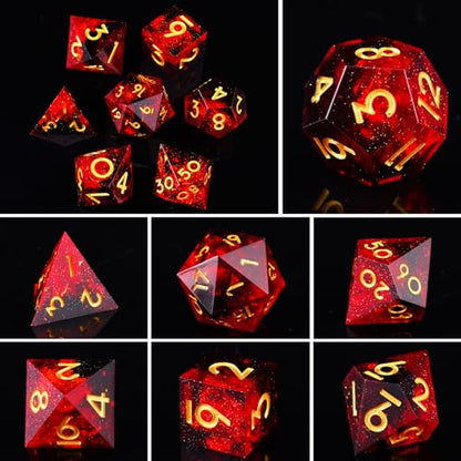 DND Dice Set, 7 Pcs Sharp Edge D&D Dice Polyhedral Resin Dice for Dungeons and Dragons RPG MTG Role Playing Table Games - color: Red-1