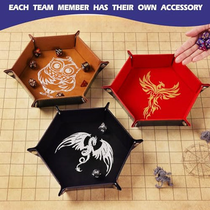 Grajar 6 Pcs DND Dice Tray with Animals Pattern for RPG D&D Table Games - Folding PU Leather and Velvet Rolling Holder Storage Box - color: Animal Series