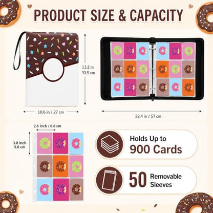 9 Pocket Card Binder 900 Card Holder Album, Choco Donut Trading Cards Holder Zipper Binder for Girl Teen Collection (Choco Donut, 900 Pocket) - color: Choco Donut, size: 900 Pocket