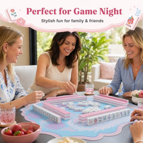Pink American Mahjong Set, 168 Premium Melamine Tiles with 12 Jokers, Luxury Gift Box Mahjongg Set for Women, Moms & Grandmas, Portable Board Game for Girls’ Night & Weekly Clubs - color: Pink