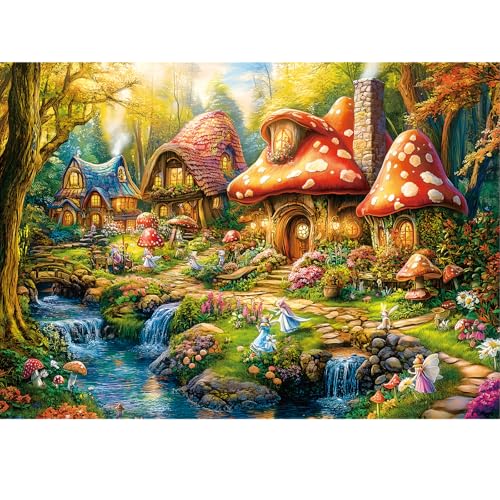 1000 Piece Puzzle for Adults, 20 x 27 inches Jigsaw Puzzles - Mushroom | Tight Piece Fit, 1:1 Reference Poster, Lettered Back, Minimal Puzzle Dust, Vibrant Colors, 2mm Extra-Thick Pieces - color: 1000 Pieces-mushroom Village