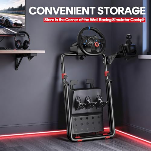 RACGTING Racing Wheel Stand for Logitech G29 - Foldable Racing Simulator Cockpit, Adjustable Sim Racing Stand for Logitech G920/G923/G27/G25, Thrustmaster T248X/T248/T300RS/T150/458, Black | Fits Logitech G29/G920/G923/G PRO, MOZA R3/R5/R21 & Thrustmaster