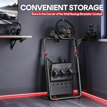 RACGTING Racing Wheel Stand for Logitech G29 - Foldable Racing Simulator Cockpit, Adjustable Sim Racing Stand for Logitech G920/G923/G27/G25, Thrustmaster T248X/T248/T300RS/T150/458, Black | Fits Logitech G29/G920/G923/G PRO, MOZA R3/R5/R21 & Thrustmaster