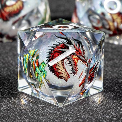 KERWELLSI Liquid Core Dragons Pattern Dice, Resin DND Dice Set with Gift Box, White Sharp Edged Dungeons D&D Dice, Role Playing Game Dice D20 D12 D10 D8 D6 D4 - color: White