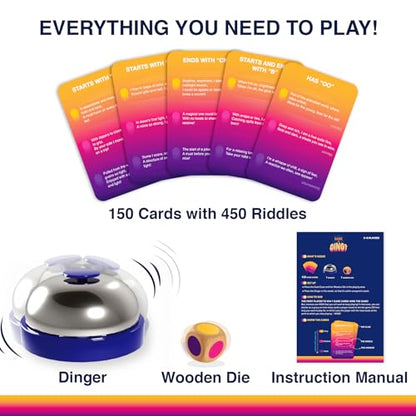Dare to Ding – Game of Riddles & Reflexes, Guess the Riddle Game, 3 Levels | Fast-Paced Card Game, 450+ Riddles, Family-Friendly Game for Teens, Families & Adults, Gift for Ages 10 & Up, 3–8 Players