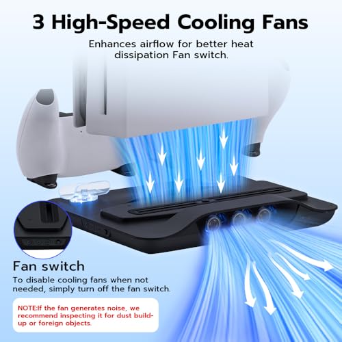 Mcbazel Cooling Fan and Dual Controller Charger Station for PS5 Console, Cooler Station and Charging Dock with Extra USB Ports for PlayStation 5 UHD and Digital Edition - Black(NOT for PS5 Slim/Pro)