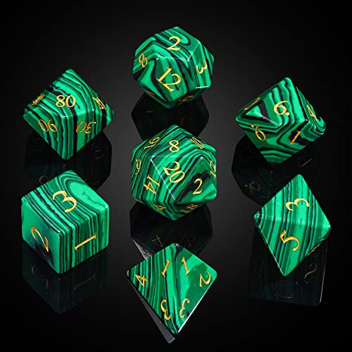 UDIXI Malachite Stone Dice Set D&D Gemstone DND Dice Set for Tabletop Games | Natural Stone, Premium Gift Box, DM Gift, for Dungeons and Dragons Role Playing Games - color: Malachite