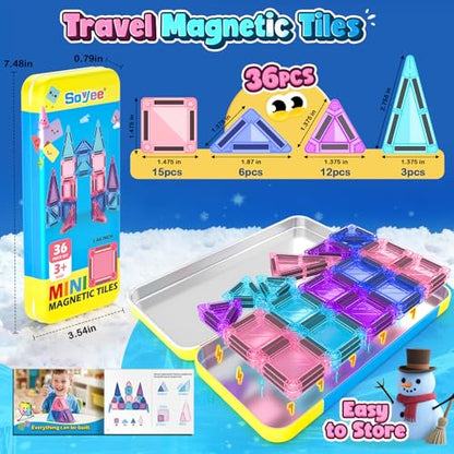 Soyee Mini Magnetic Tiles Kids Toys Travel Essential Games Magnet Building Blocks STEM Sensory Educational Toys for 3 4 5 6 7 8+ Year Old Boys Girls Christmas Birthday Gifts - size: Blue Travel Set