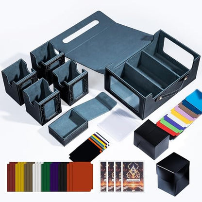 Commander Deck Box for MTG, 6-Deck Modular Card Case with Dice Tray, Holds 600+ Double-Sleeved Cards and 35PT Magnetic Card Holders, for Trading Cards & TCG Collections（Black） - color: Clutch Texture - Black