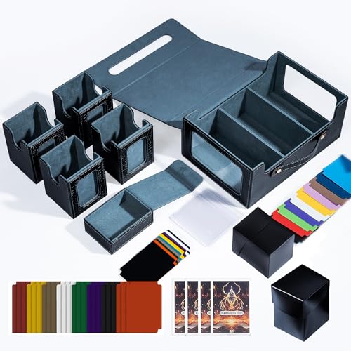 Commander Deck Box for MTG, 6-Deck Modular Card Case with Dice Tray, Holds 600+ Double-Sleeved Cards and 35PT Magnetic Card Holders, for Trading Cards & TCG Collections（Black） - color: Clutch Texture - Black