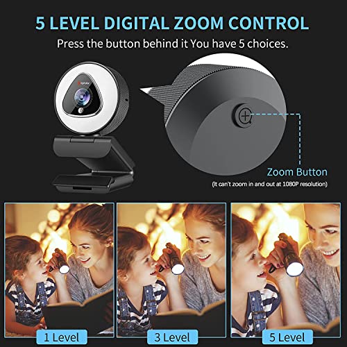 Angetube Streaming Webcam with Ring Light, Computer Camera with Microphone | 1080P@30fps, 5X Digital Zoom HD Web cam for Xbox Twitch Gaming, USB PC Web Camera for PC Laptop Desktop Mac