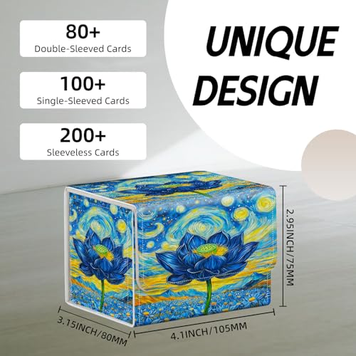Trading Card Storage Box, Holds 100+ for MTG Cards, Premium PU Leather with Magnetic Closure, Starry Night With Blue Lotus Durable Deck Box for Magic the Gathering, Trading Card Games - color: Starry Night With Blue Lotus