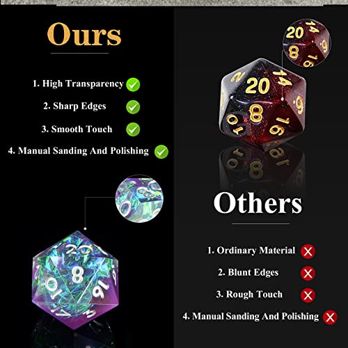 Sharp Edge DND Dice Set Handmade 7 Accessories Dice for Dungeons and Dragons TTRPG Games, Multi-Sided RPG Polyhedral Resin Sharp Edge Dice Roleplaying Games (Purple Green) - color: Purple Green