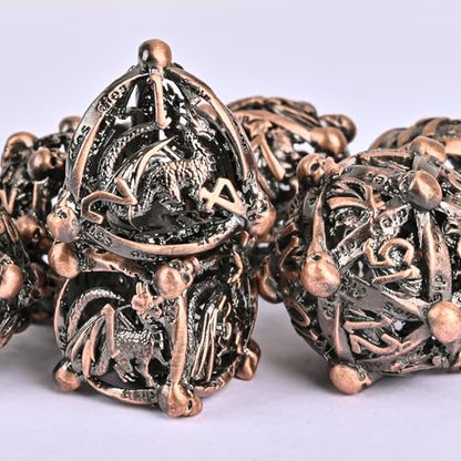 DND Metal Dice Set, UBEUCK 7PCS Gear Metal DND Dice Set for Dungeons & Dragons Board Games Boxes (Ancient red Copper dice) - color: Ancient Red Copper Dice