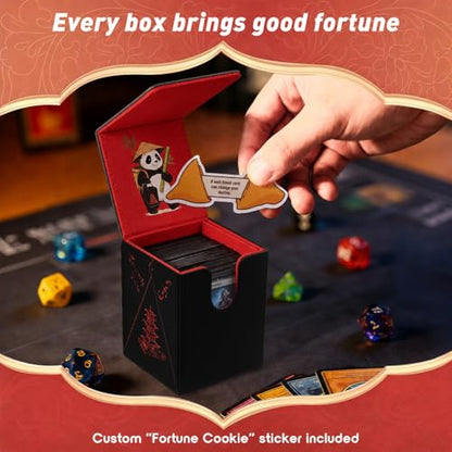 Chinese Takeout Deck Box Fits 35+ Toploader (Black and Red) | Holds 120 Single/100 Double-Sleeved Cards, Fit MTG/PTCG/OPTCG Cards, Strong Magnet, PU Leather, With 2 Dividers & 1 Toploader - color: Black and Red