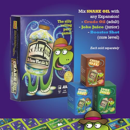 SNAKE OIL Joke Juice Expansion Pack, Junior Card Game, 170 Word Cards | Award-Winning Game, 3-10 Players, 15 Customer Cards (30 Customers), For Friends and Family Ages 8+