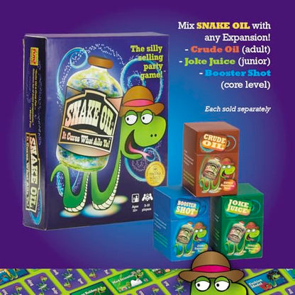 SNAKE OIL Joke Juice Expansion Pack, Junior Card Game, 170 Word Cards | Award-Winning Game, 3-10 Players, 15 Customer Cards (30 Customers), For Friends and Family Ages 8+