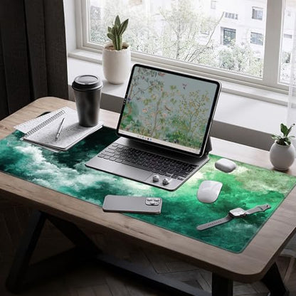 Baziabbo Green Desk Mat,XXL Extended Big Mouse Pad,Gaming Mousepad with Stitched Edge,Non-Slip Rubber Base Keyboard Desk Pad for Home Office Study Game (Haze Green) - color: Haze Green