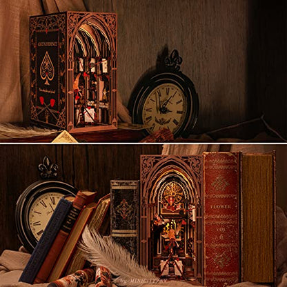 MiniCity Alice in Wonderland Book Nook Kit, DIY 3D Wooden Puzzle with LED | Build Alice's courtroom in 6-8 hr; 267-piece kit includes LED, dust cover, glue/tools and guide for shelf display, ages 14+. - style: Alice in Wonderland