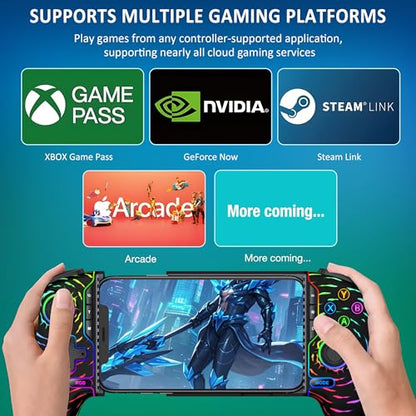 MystNova Wireless Phone Controller for iPhone & Android - Mobile Gamepad with Hall Effect Joysticks, Compatible with Xbox/Steam Link/Cloud Gaming, Ergonomic Design, Long Battery Life(Black-Ripple) - color: Colorful