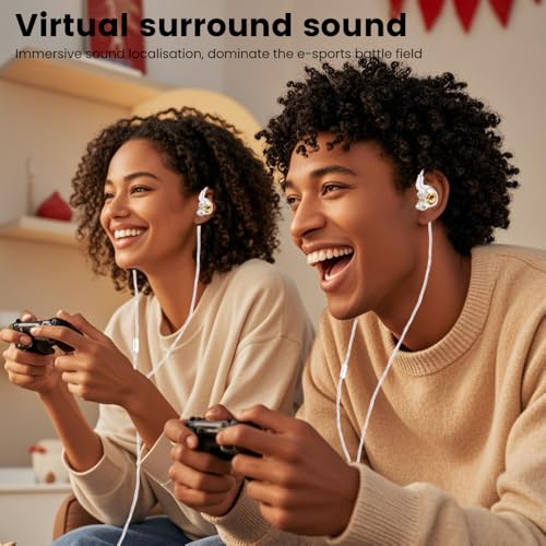 Wired Gaming Earbuds in-Ear Headphones HiFi Game Head Phones in Ear Monitors Deep Bass Sound Wired-Earbuds with 1DD 10mm Dynamic Driver Inear Earphones IEM for Music Gaming Video Calling (White) - color: 화이트.