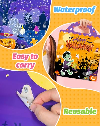 Walenced Reusable Sticker Book for Toddlers, Travel Stickers for Kids, Toddler Craft Activities Toys, Birthday Gifts for Boys & Girls - style: Halloween