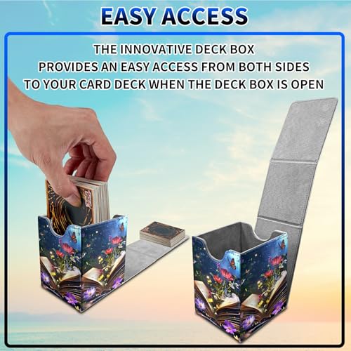 Book Flower Deck Box, MTG Commander Case for Trading Cards, 100+ Sleeved With PU Leather Magnetic Storage Box for TCG CCG Magic - color: Card Deck Box-593