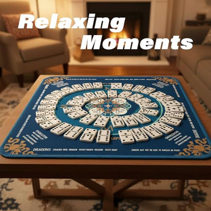 Blue Mahjong Mat for Table, American Mahjong Mat with Printed Rules, 31.5x31.5 in, Anti-Slip, Noise-Reducing Table Cover with Carrying Bag for Mahjong, Poker, Dominoes and Card Games - color: Deep Cyan
