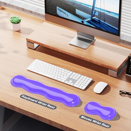 MOKURU Gel Keyboard and Mouse Wrist Rest Set, Comfort Ergonomic Wrist Support, for Wrist Pain Relief, Computer Keyboard Wrist Rest (Purple) - color: Purple