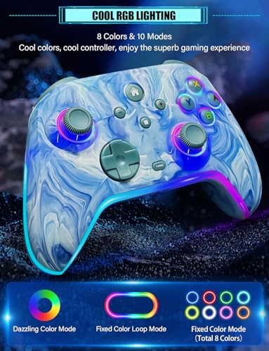 RJAD Switch Controllers Wireless for Nintendo Switch/Lite/OLED/Switch 2, 1200mAh Pro Controller, 10 Colors LED Switch Light up Gamepad, Switch Turbo Remote with Turbo/Gyro/Vibration/Motion Control - color: Light Blue