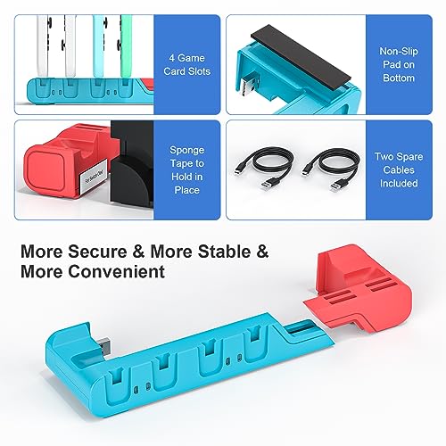 Switch Controller Charging Dock Compatible With Nintendo Switch & Switch OLED Model Joycons, Charging Station For Up To 6pcs Joycon With Game Card Storage (Red+Blue) - color: Red＆Blue